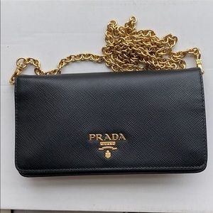 Prada Black Wallet on Chain Saffiano Leather